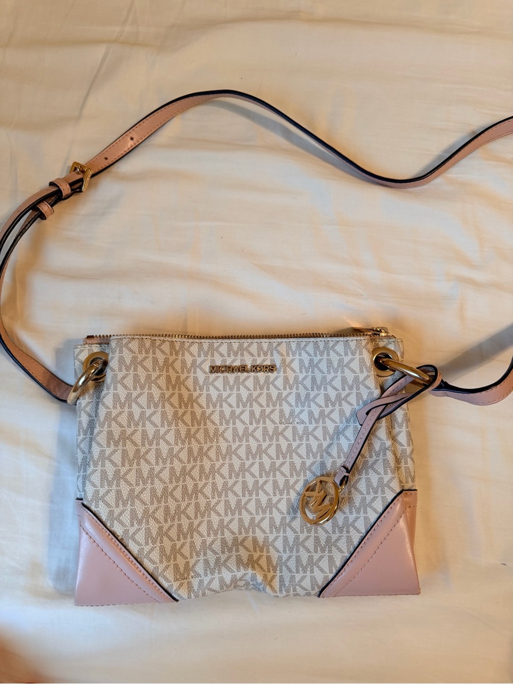 Michael Kors Pink and Cream Signature Crossbody